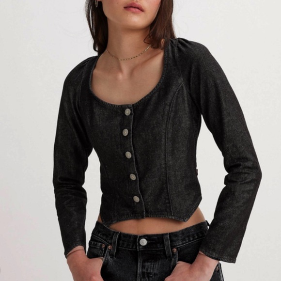 LEVIS DARYN CORSET STYLE DENIM TOP LARGE BLACK - Picture 3 of 8